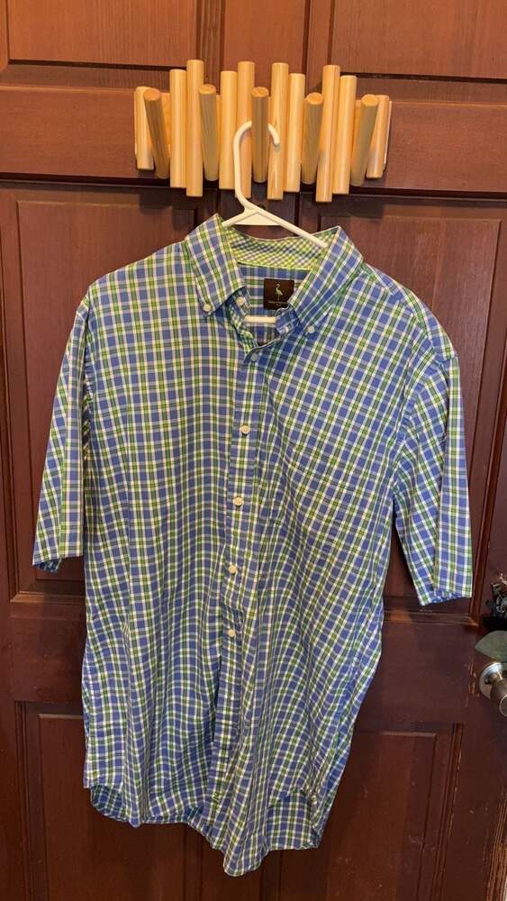 Tailorbyrd Green/Blue Plaid Button Up Short Sleeve Shirt